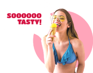 Girl in swimsuit eats ice-cream